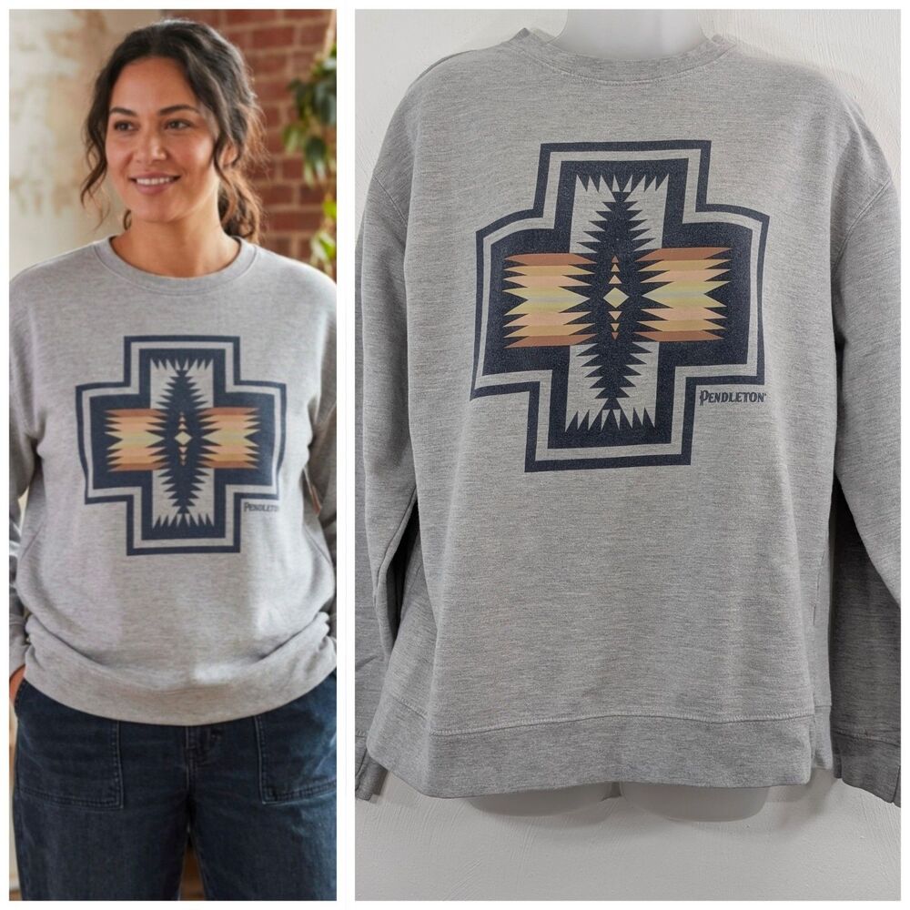 Pendleton Large Women's Sweatshirt Aztec Theme Mostly Cotton Fall Favorite EUC